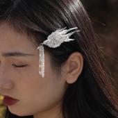 鸟 東黑三白 多希望是一只自由 s930纯银原创设计步摇侧边发夹