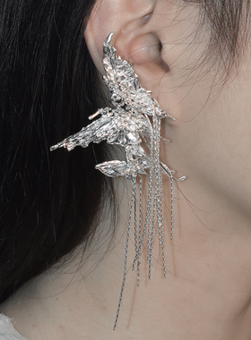 東黑三白/寻仪双子蝶 s930纯银设计感蝴蝶国风步摇流苏耳钉礼物