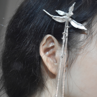 東黑三白/ 相芬叶 s930纯银原创设计感百搭花叶中式边夹发夹发饰