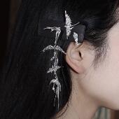 s930纯银原创设计中式 東黑三白 群鸟伴青丝 步摇侧边发夹饰礼物