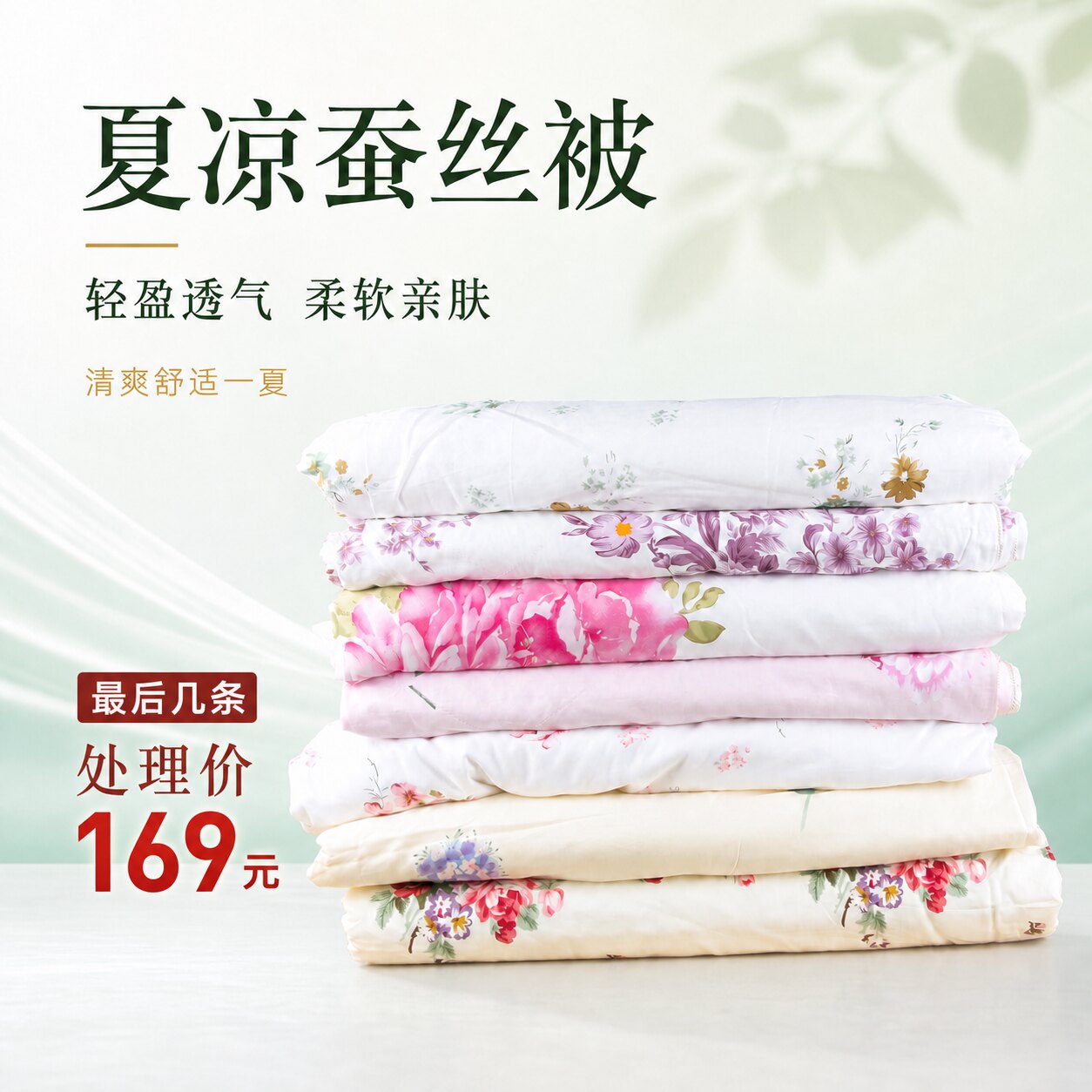 夏凉桑蚕丝花卉印花空调被