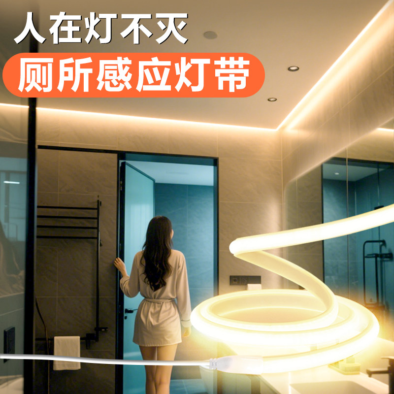 厕所自动感应灯带人体存在智能人来即亮人走即灭卫生间夜灯家用