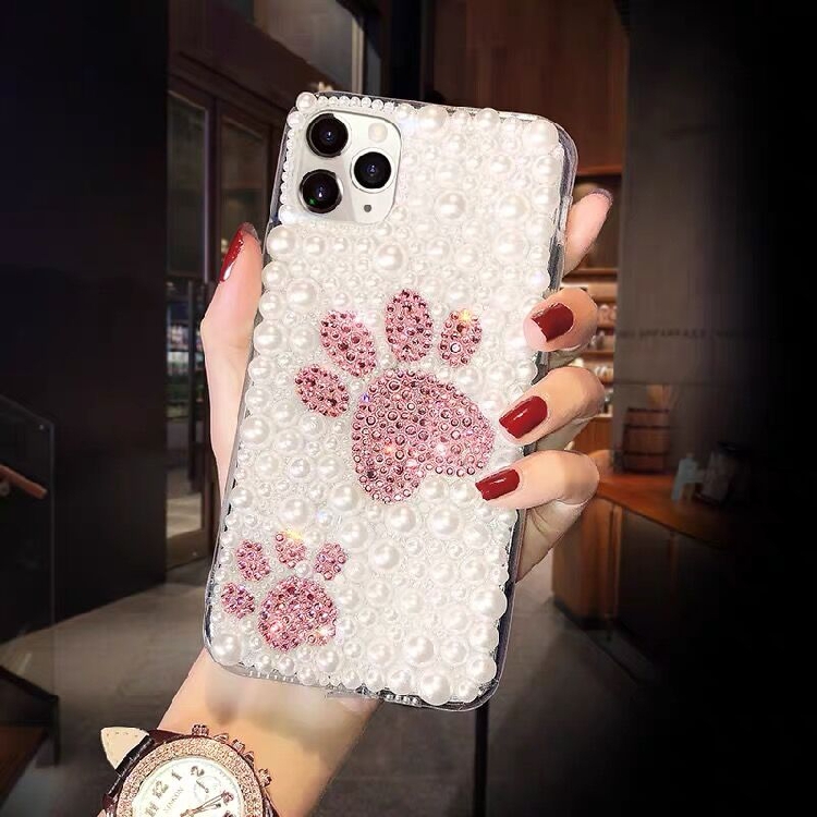 可爱猫爪oppoReno12珍珠水晶手机壳女款reno11pro+带钻石闪10全包软边9se镶钻保护套Findx7创意X6满钻A98潮45