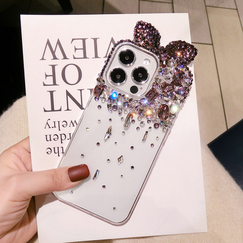 蝴蝶结iPhone17ProMax镶钻手机壳奢华新款苹果16带钻石闪13mini紫色水晶15plus高档14全包XS保护套12适用11女