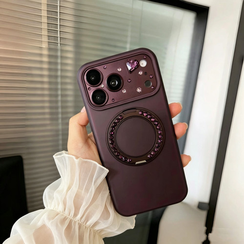适用于iPhone18ProMax勃艮第酒红手机壳原色苹果17奢华水钻支架16plus带钻石闪15网红新款14防摔13轻奢高级女