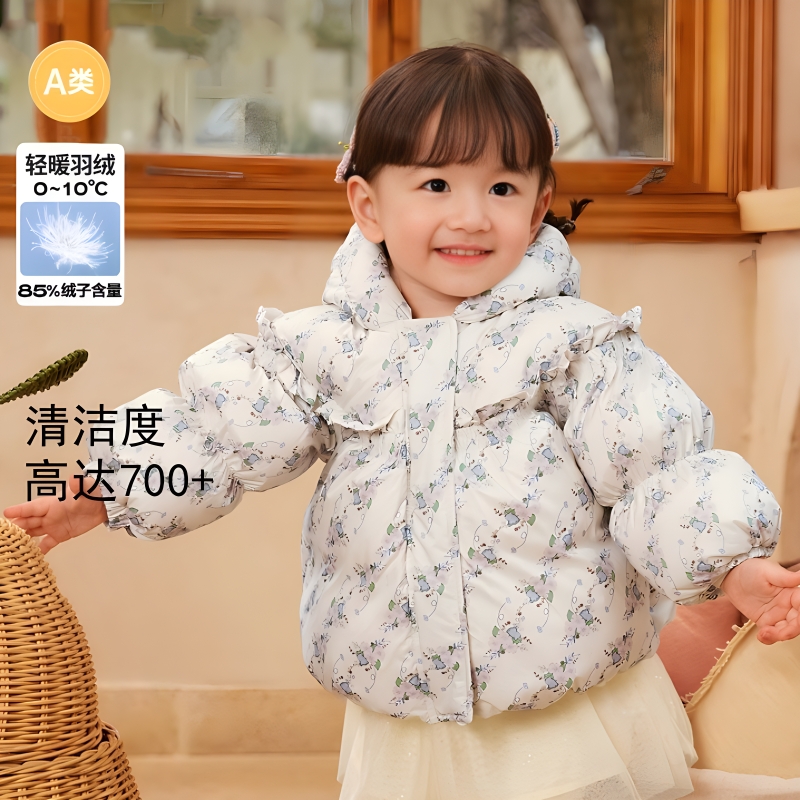 婴儿羽绒服女童上衣冬装2025新款儿童短款法式加厚保暖女宝宝外套