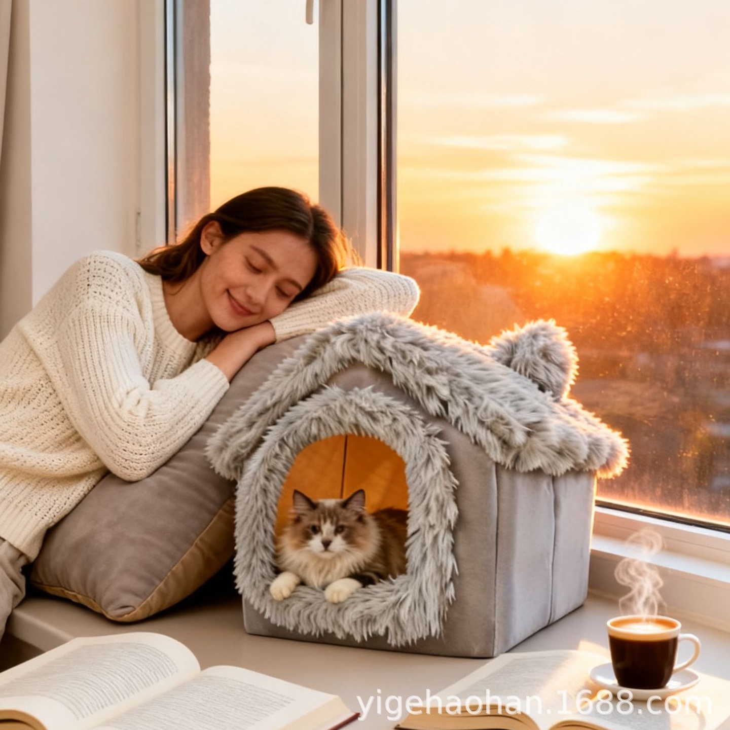 跨境爆款猫窝狗窝暖和宠物猫咪房子半封闭垫子犬窝保暖四季通用