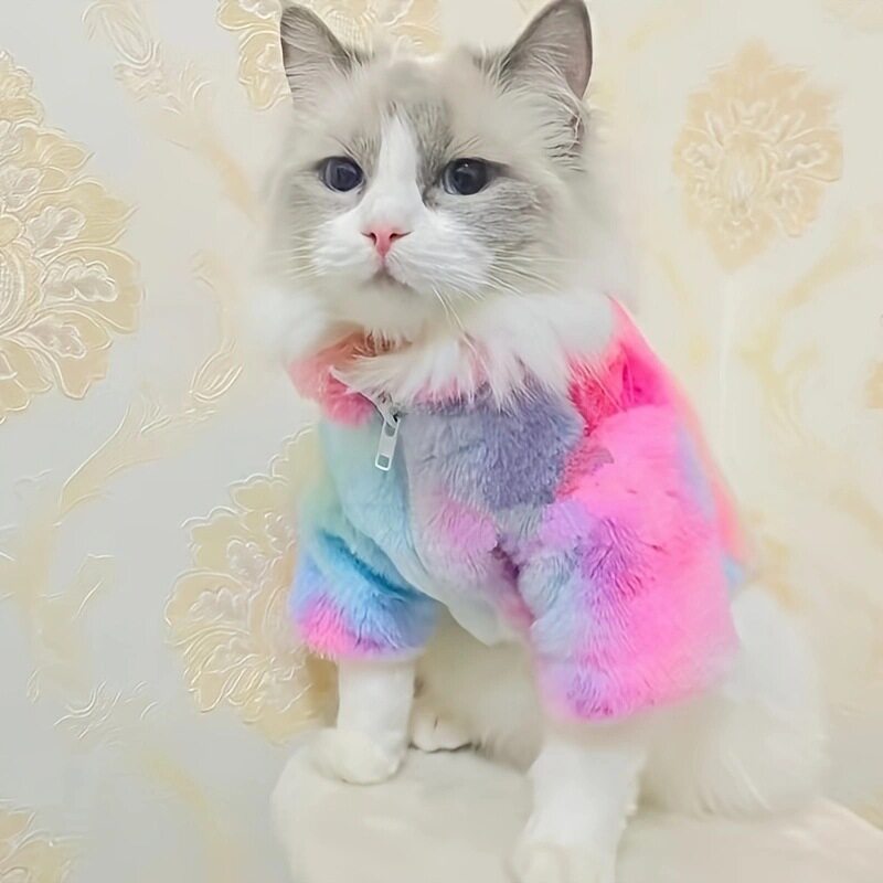 狗狗猫咪加绒棉衣外套小型犬加厚秋冬装雪纳瑞泰迪棉衣彩色皮草