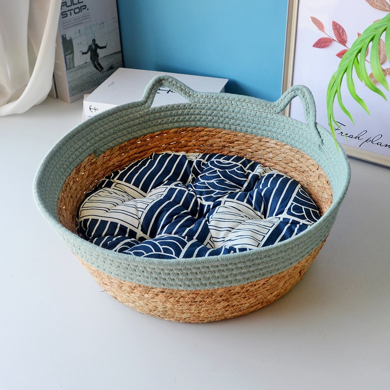 四季通用草编猫窝藤编猫窝夏季凉窝猫咪窝凉席垫子宠物狗窝猫抓板