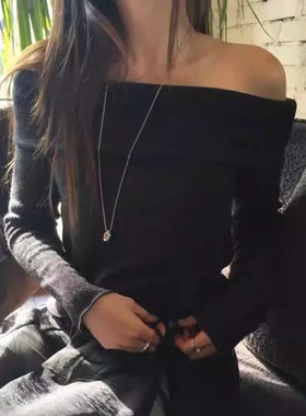 闪闪家 韩国东大门代购MORE THAN YESTERDAY弹力一字领打底t