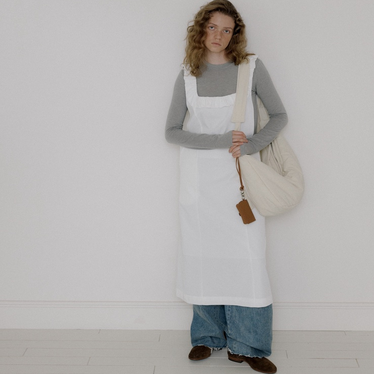 韩国代购荷叶边方领叠搭连衣裙