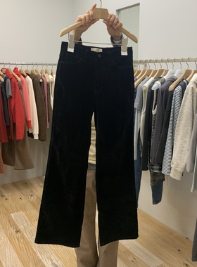 闪闪家 韩国东大门代购THE PLAN复古黑色丝绒休闲裤