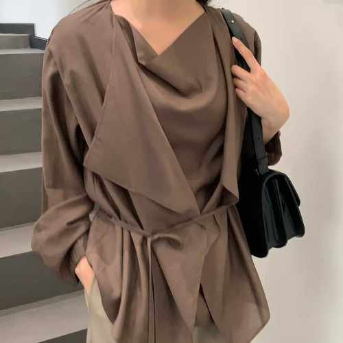 现货代购层叠垂感系带气质衬衫