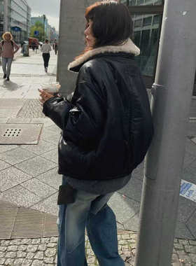 闪闪家 韩国东大门代购TEMPTING时髦休闲毛毛领拉链棉服