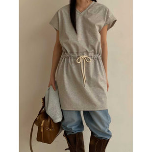 闪闪家 韩国东大门代购MONDAY TO SUNDAY束腰V领休闲连衣裙