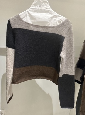 闪闪家 韩国东大门代购LOVE YOU SO MUCH拼色几何休闲针织衫