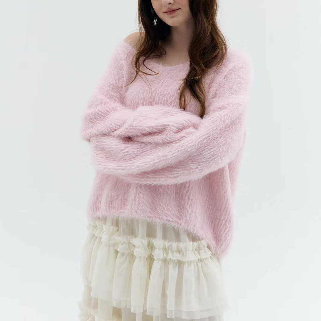 闪闪家 韩国东大门代购FABRIC柔软棉花糖显瘦仿貂绒毛衣