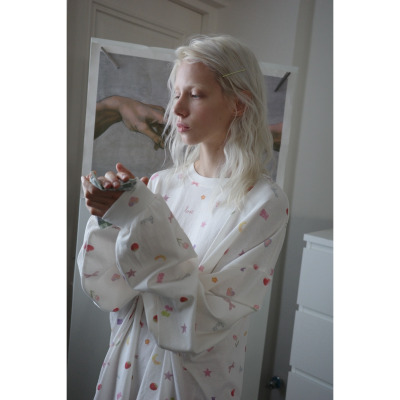 BOWIE甜美蝴蝶结少女印花纯棉t