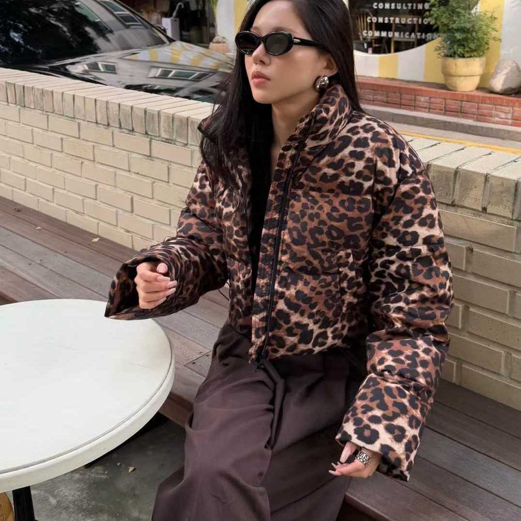 NEROLI36立领豹纹时髦短款羽绒