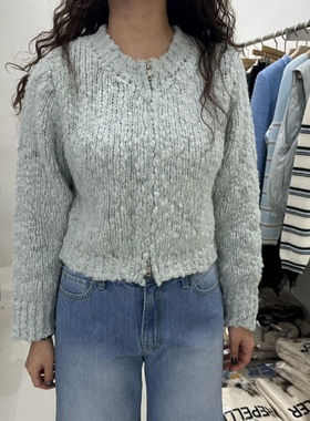 闪闪家 韩国东大门代购REPELLER春新粗棒针拉链复古毛衣