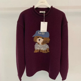 闪闪家 韩国东大门代购GABRIELLE小熊图案可爱休闲毛衣
