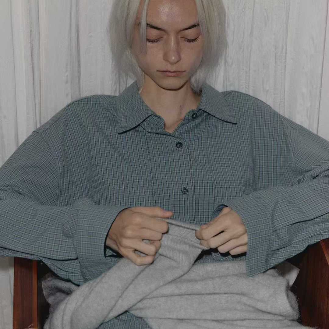 BETTER时髦宽松休闲百搭格子衬衫