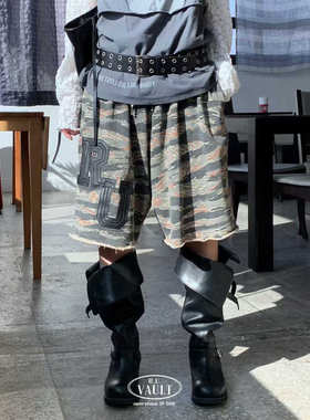 闪闪家 韩国东大门代购VAULT前迷彩后牛仔拼接休闲五分裤