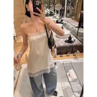 闪闪家 韩国东大门代购HELDER-P侧腰开始蕾丝镶边法式打底吊带