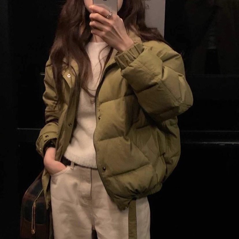 OBJET柔软舒适立领束腰羽绒服