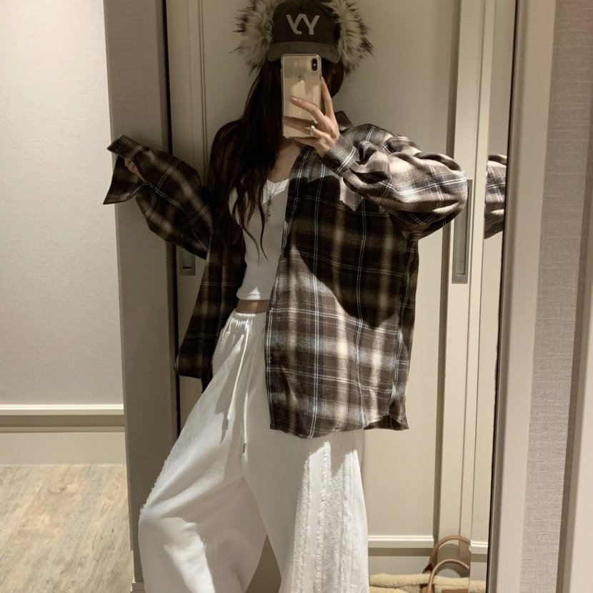 VIRKIN宽松版型休闲百搭格子衬衫