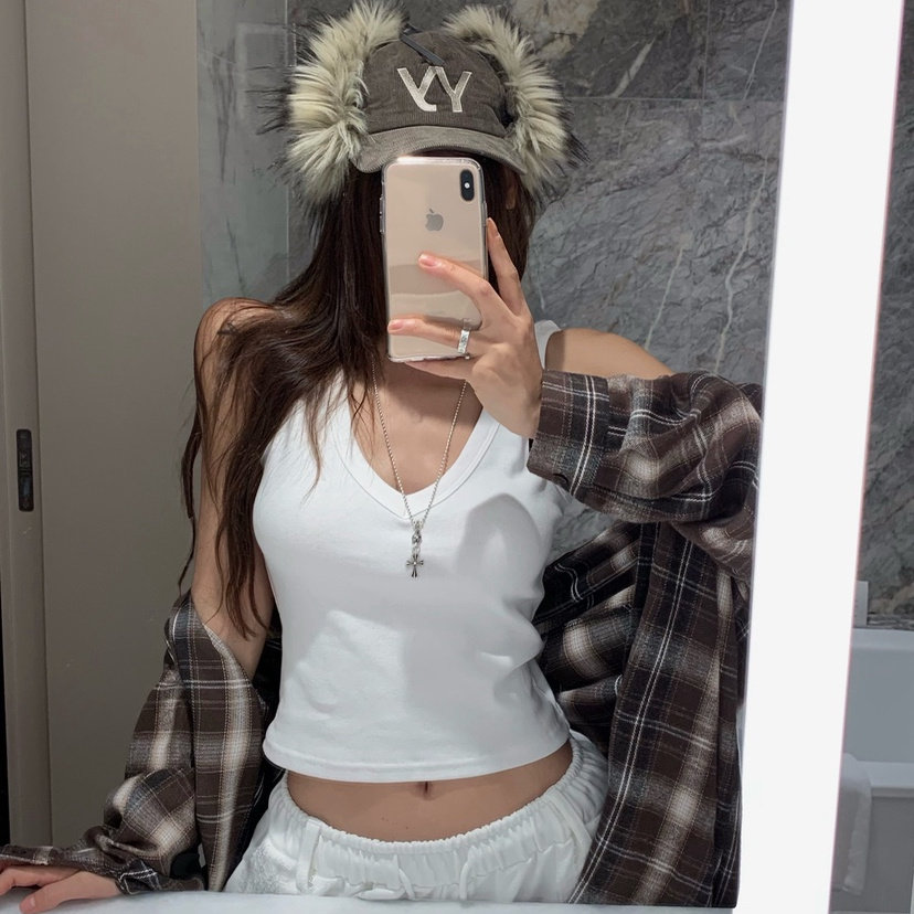 VIRKIN鸡心领时髦弹力无袖背心