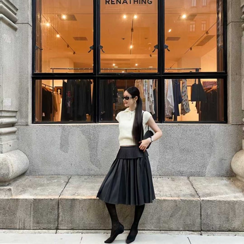 UNANSWERED-MYSTERY双层百褶半裙