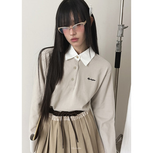 闪闪家 韩国东大门代购BY CHAPTER学院风甜美拼色翻领POLO衫