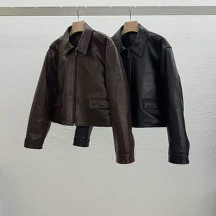 闪闪家 韩国东大门代购STATEMENT巴基斯坦进口小羊皮夹克