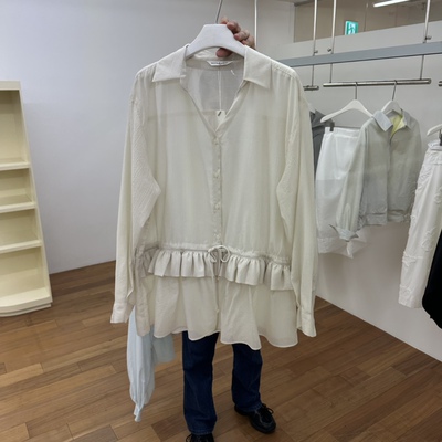 MYNAMEIS微透天丝荷叶边系带衬衫