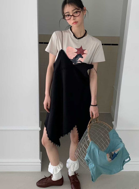 闪闪家 韩国东大门代购TARA BY MOTION不规则下摆吊带斜边蕾丝裙