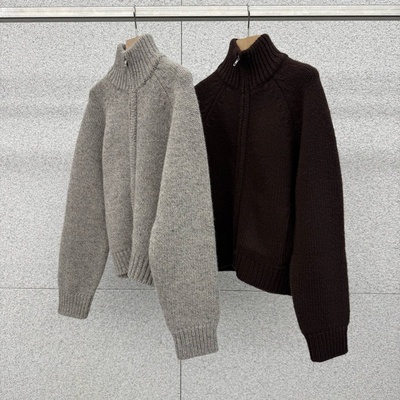 ATTHEBAGEL麻灰色拉链时尚毛衣