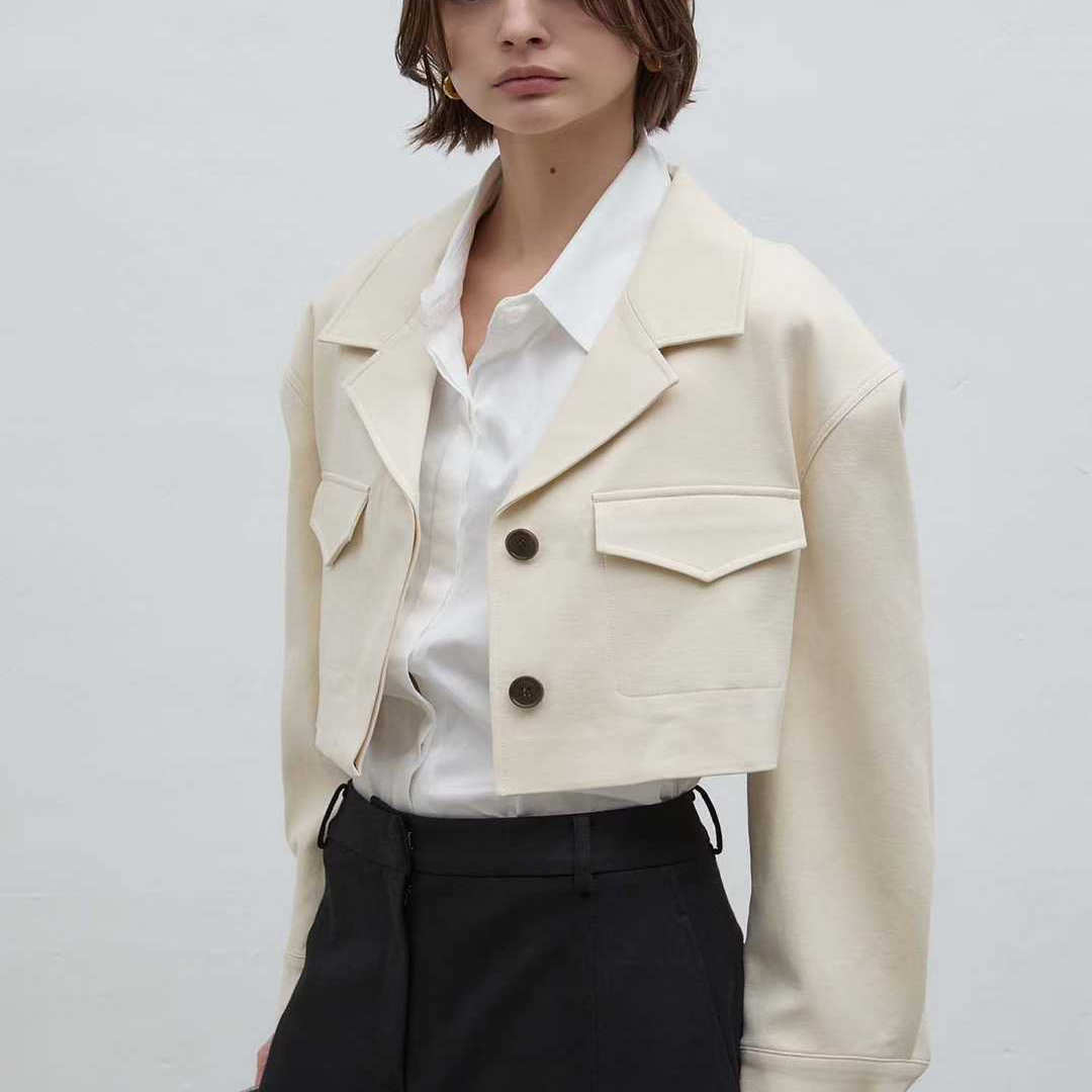 BLOSSOM卡其厚棉休闲短款外套