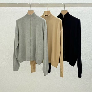 闪闪家 韩国东大门代购STATEMENT精梳棉立领拉链针织衫
