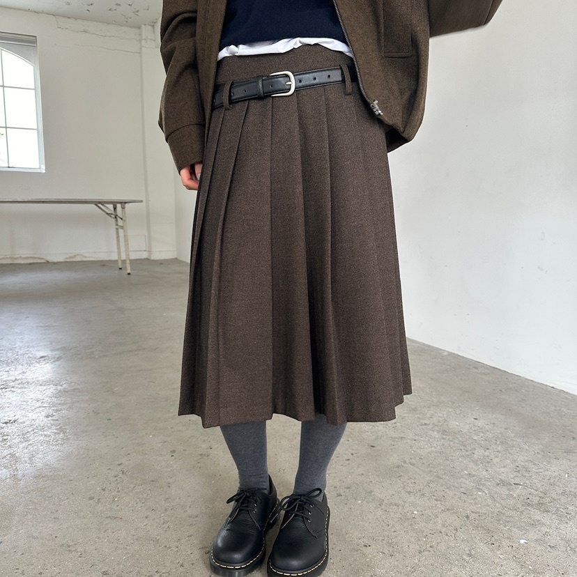 UNBOUND时髦包含腰带百褶毛呢