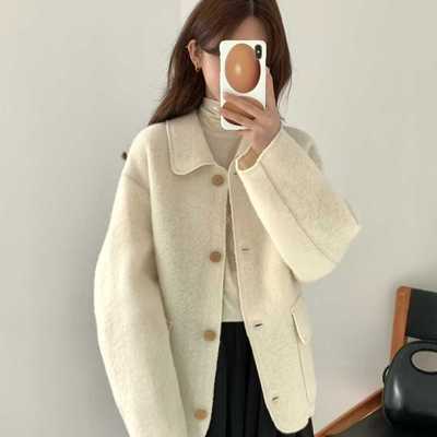 EGG高端羊驼毛羊绒混纺翻领系扣