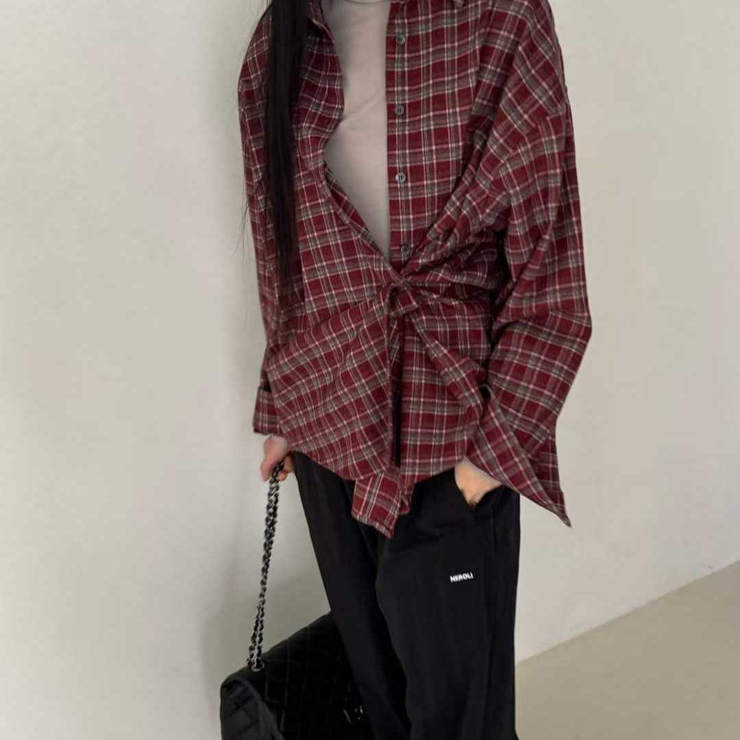 NEROLI36休闲侧系扣格纹衬衫