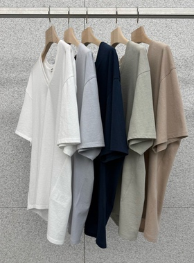 闪闪家 韩国东大门代购AT THE BAGEL纯棉净版V领短袖t