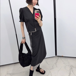 现货 闪闪家 韩国东大门代购HELDER-P复古衬衫半裙休闲裤套装