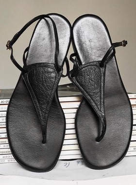 羊皮版~韩版夹趾凉鞋真皮绝美女夏季平底露趾罗马女鞋夹脚凉拖鞋