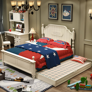 美式 1.5男生卧室套房组合儿童床 全实木收纳储物公主床胡桃木1.2