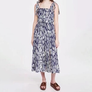 创意印花吊带连衣裙蓝色S294 品牌折扣简约时尚 高定系列 A933