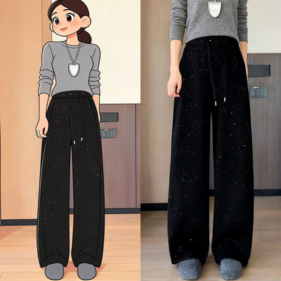 显瘦百搭亮闪闪弯刀运动阔腿裤女