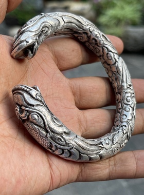 〓老工艺〓纯手工打造老银手镯 少数民族老手工银饰 双凤老银手镯