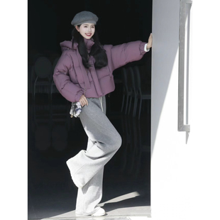 冬上新！加厚小个子羽绒棉服女短款面包服外套宽松卫裤两件套装